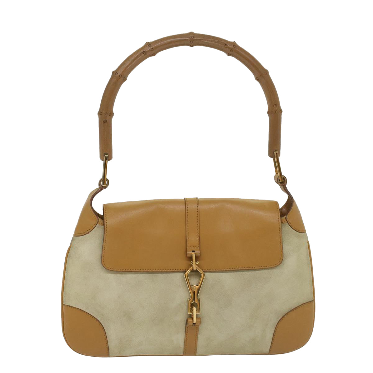 GUCCI Bamboo Jackie Shoulder Bag Suede Leather Beige 001 4096 1669 Auth 56659