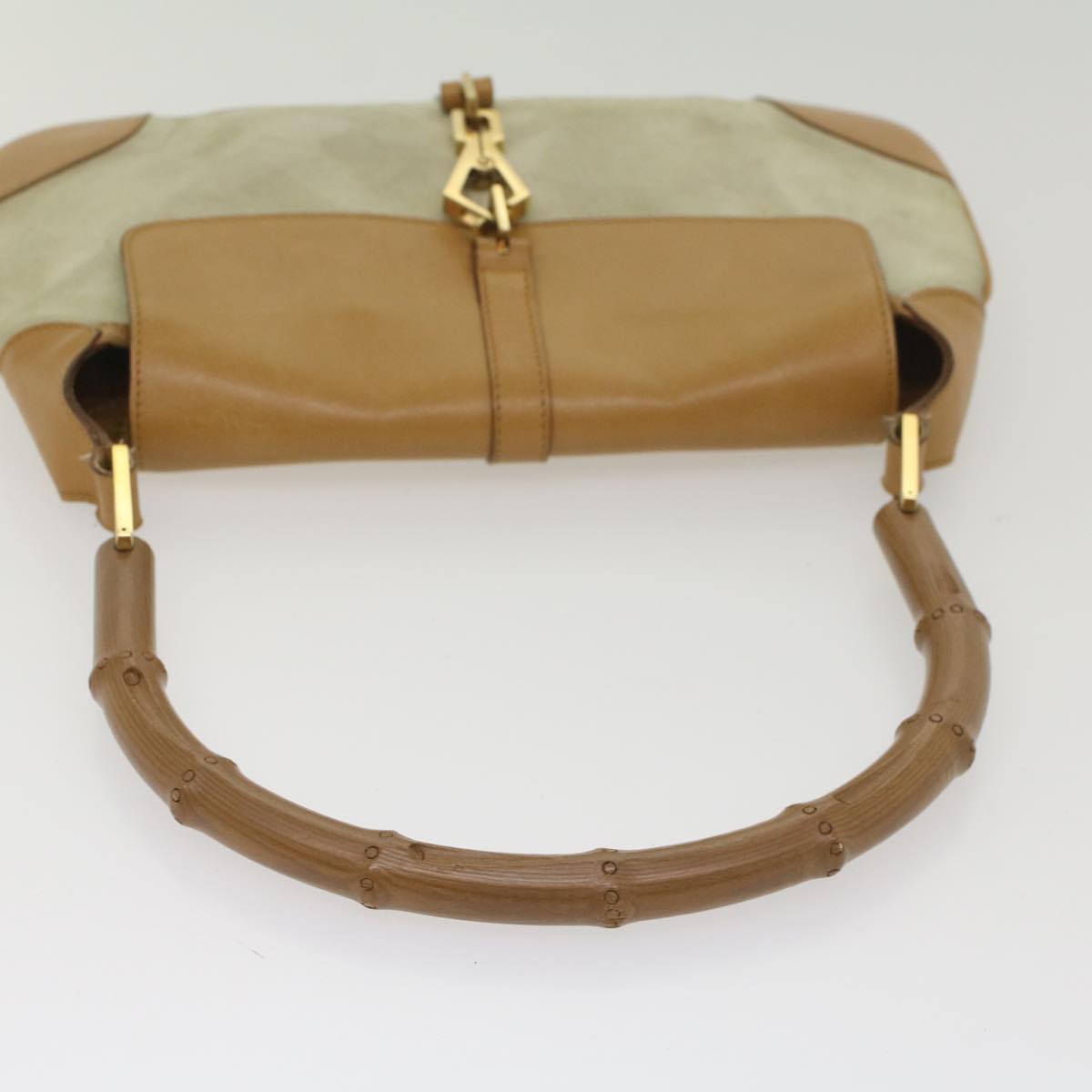 GUCCI Bamboo Jackie Shoulder Bag Suede Leather Beige 001 4096 1669 Auth 56659