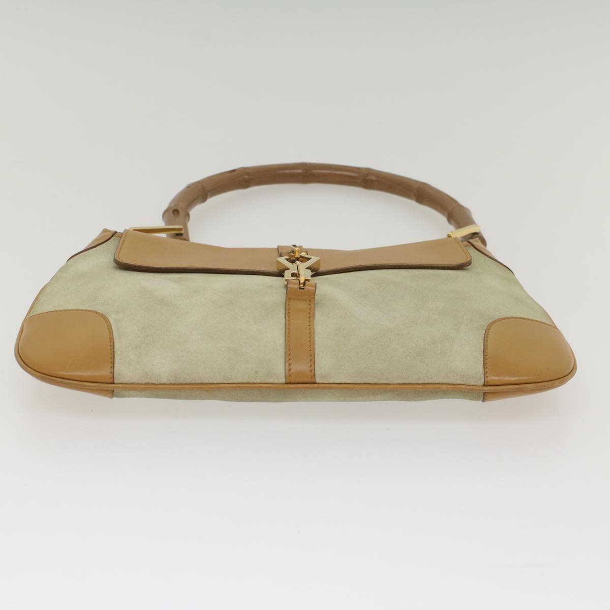 GUCCI Bamboo Jackie Shoulder Bag Suede Leather Beige 001 4096 1669 Auth 56659