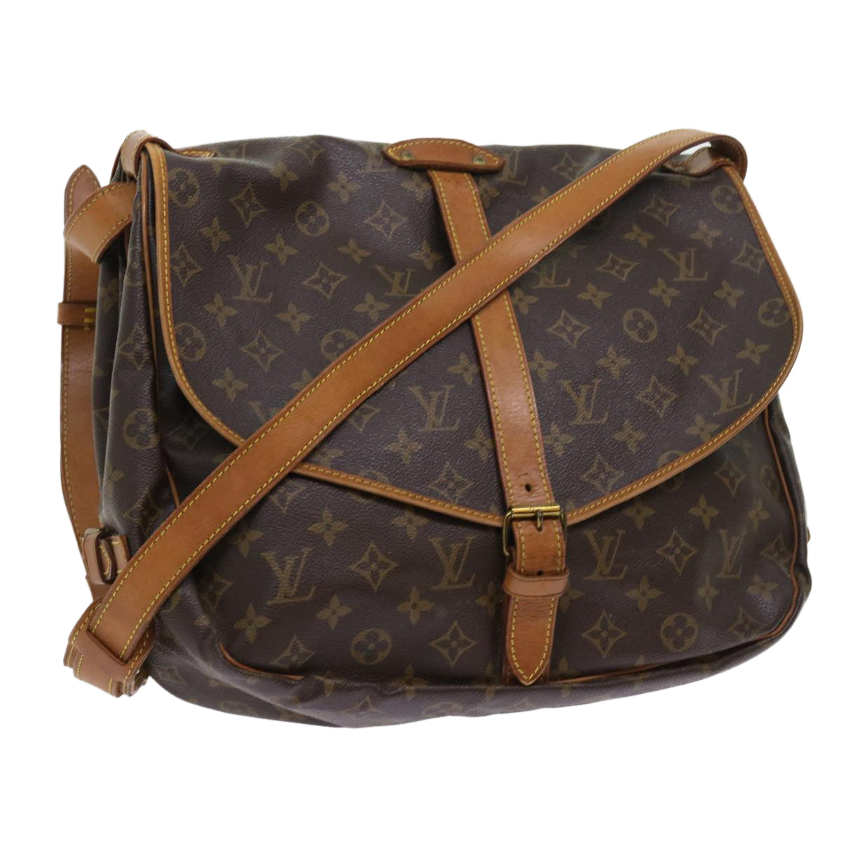 LOUIS VUITTON Monogram Saumur 35 Shoulder Bag M42254 LV Auth 56662