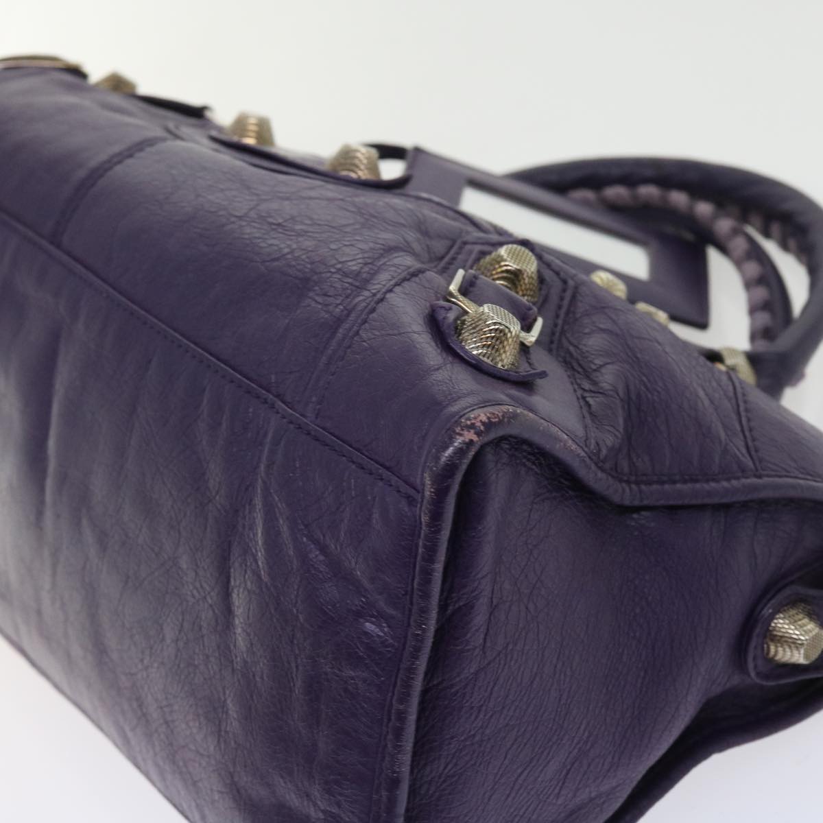 BALENCIAGA Part Time Giant Hand Bag Leather 2way Purple Auth 56666