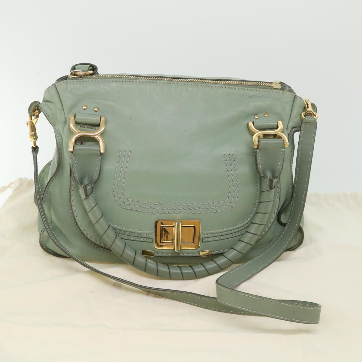 Chloe Mercy Shoulder Bag Leather 2way Green Auth 56669
