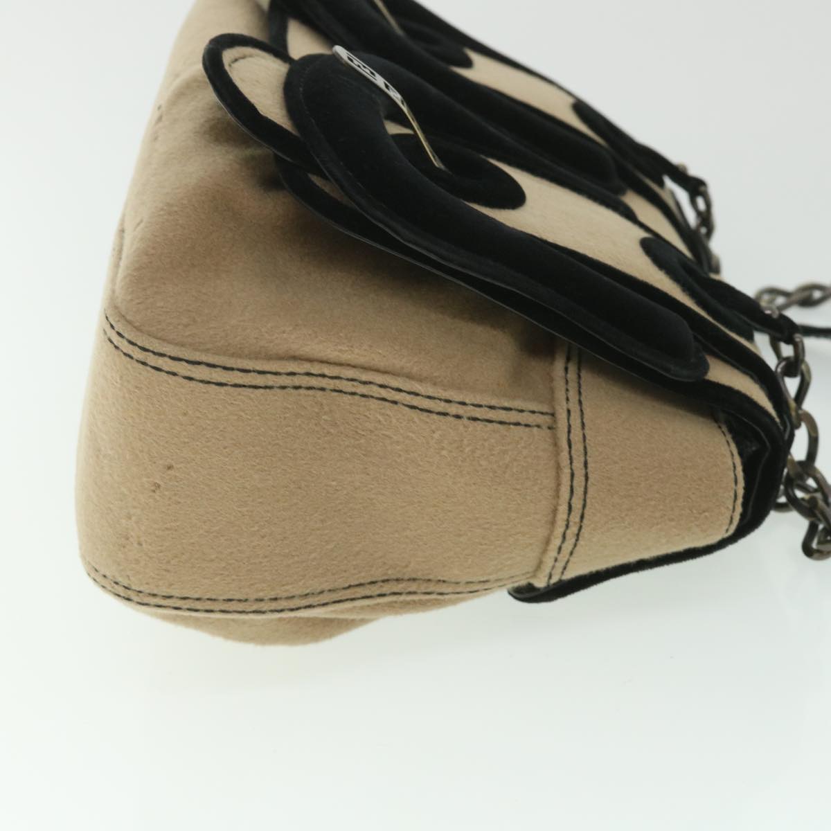 FENDI Shoulder Bag Cotton Beige Black Auth 56685 - 0