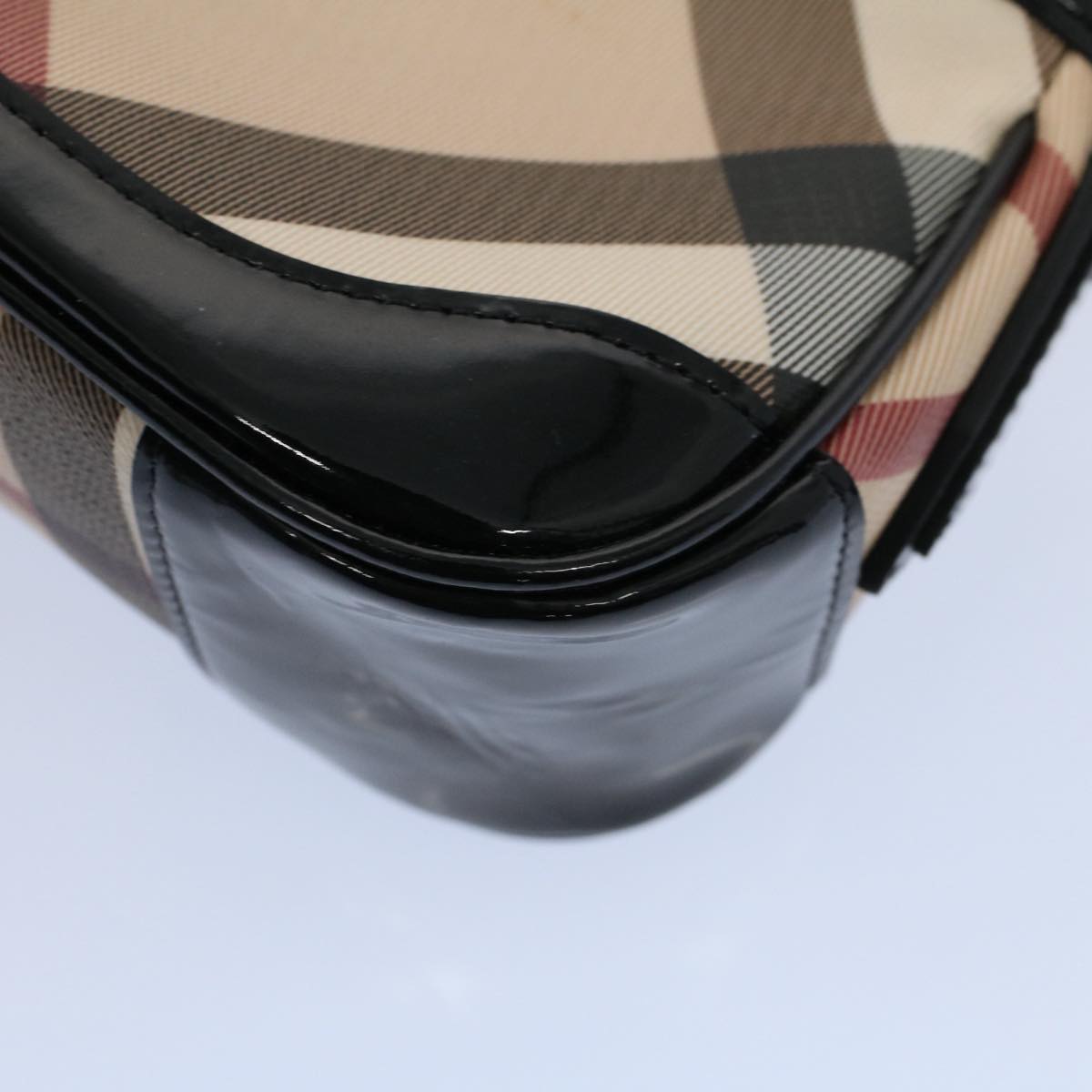 BURBERRY Nova Check Shoulder Bag PVC Leather Beige Auth 56686