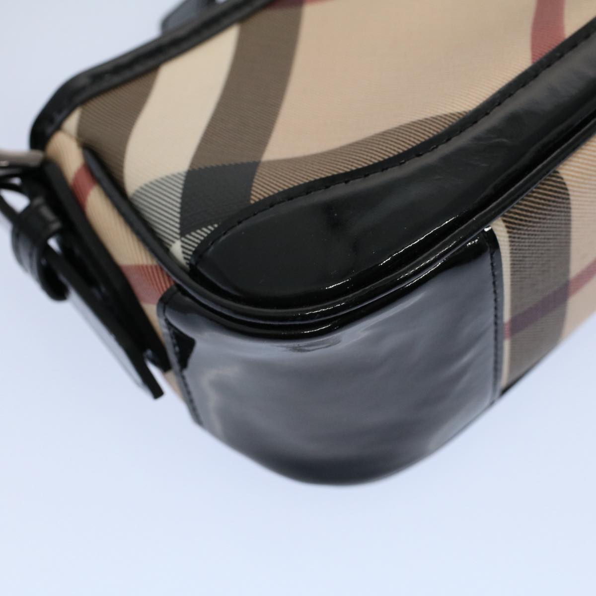 BURBERRY Nova Check Shoulder Bag PVC Leather Beige Auth 56686