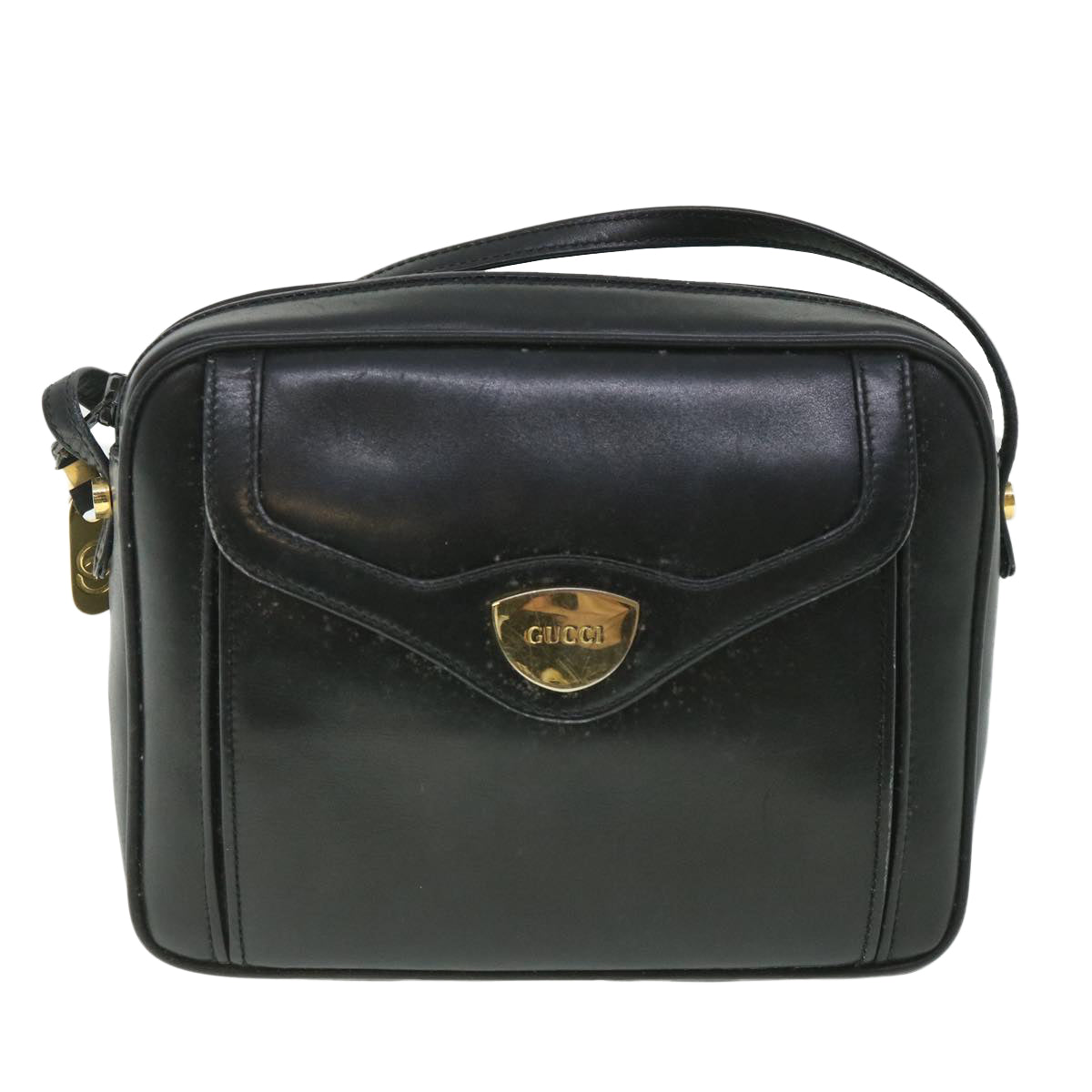 GUCCI Shoulder Bag Leather Black Auth 56692