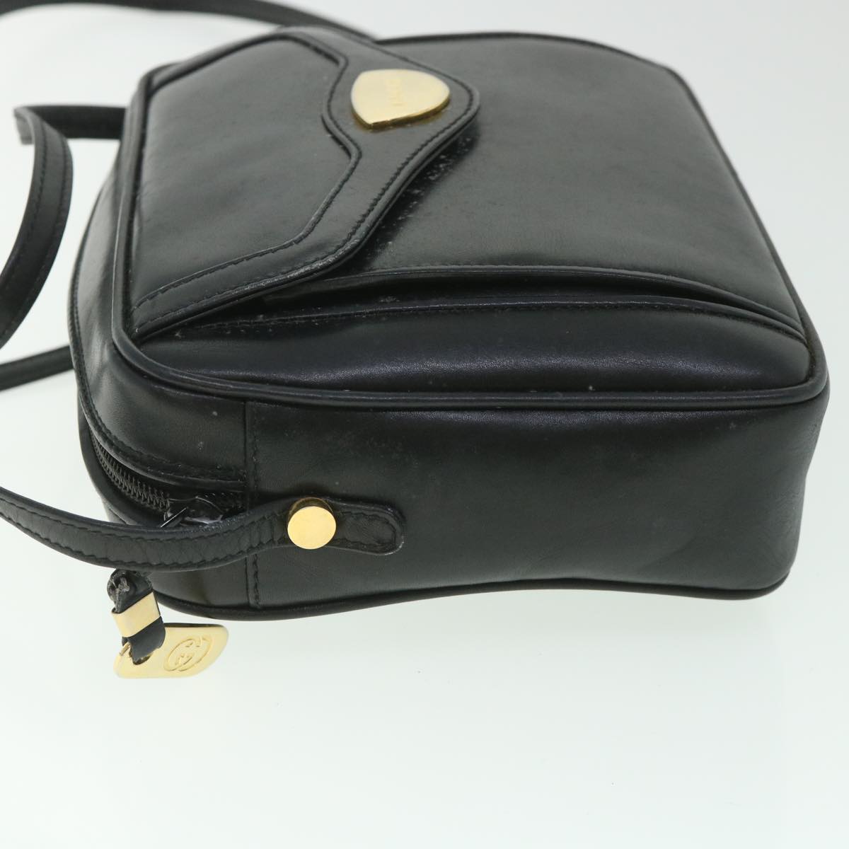 GUCCI Shoulder Bag Leather Black Auth 56692