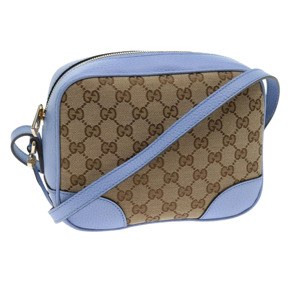 GUCCI GG Canvas Shoulder Bag Beige Light Blue 449413 Auth 56705A