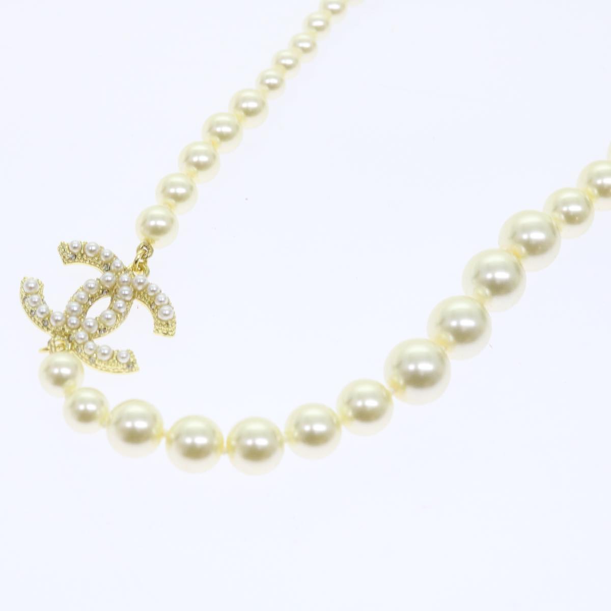 CHANEL Pearl Necklace Metal White Gold Tone CC Auth 56729A - 0