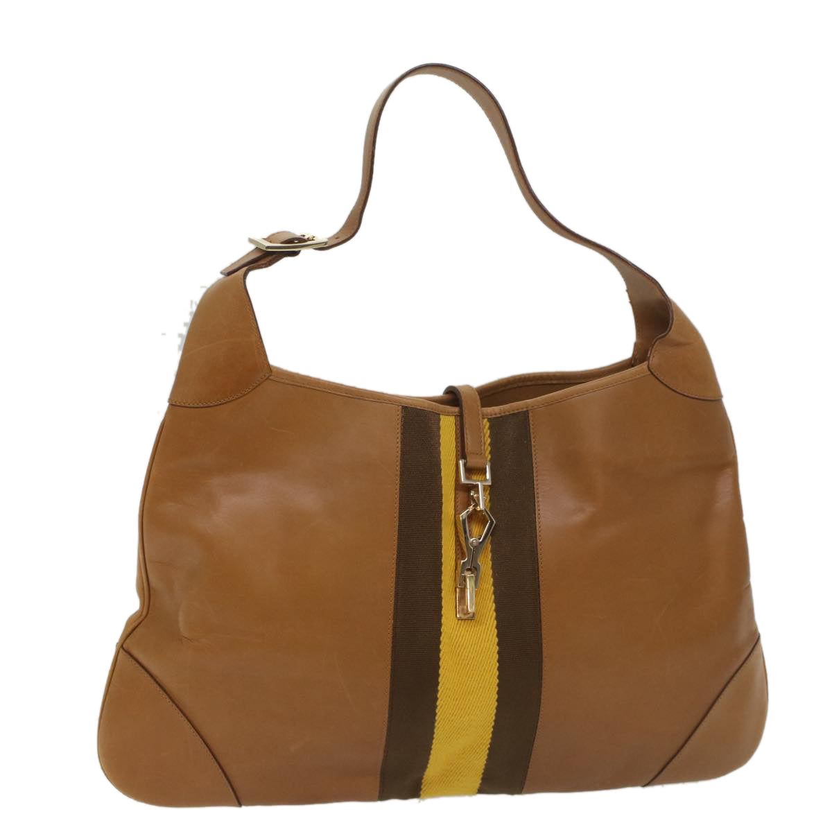 GUCCI Sherry Line Jackie Shoulder Bag Leather Brown Yellow 001 4312 Auth 56760