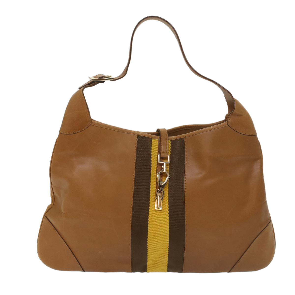 GUCCI Sherry Line Jackie Shoulder Bag Leather Brown Yellow 001 4312 Auth 56760