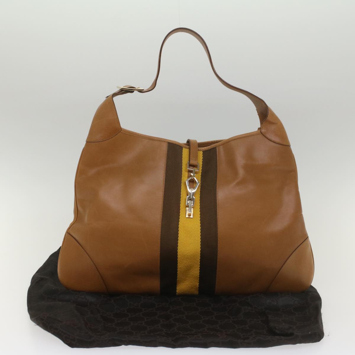 GUCCI Sherry Line Jackie Shoulder Bag Leather Brown Yellow 001 4312 Auth 56760