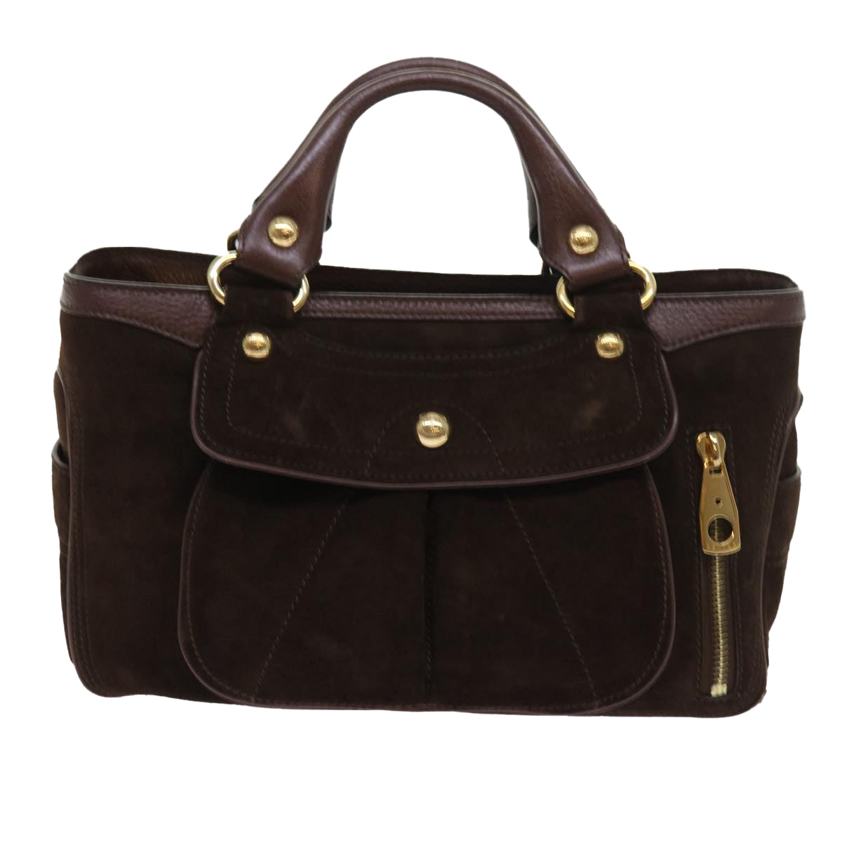 CELINE Hand Bag Suede Leather Brown Auth 56762