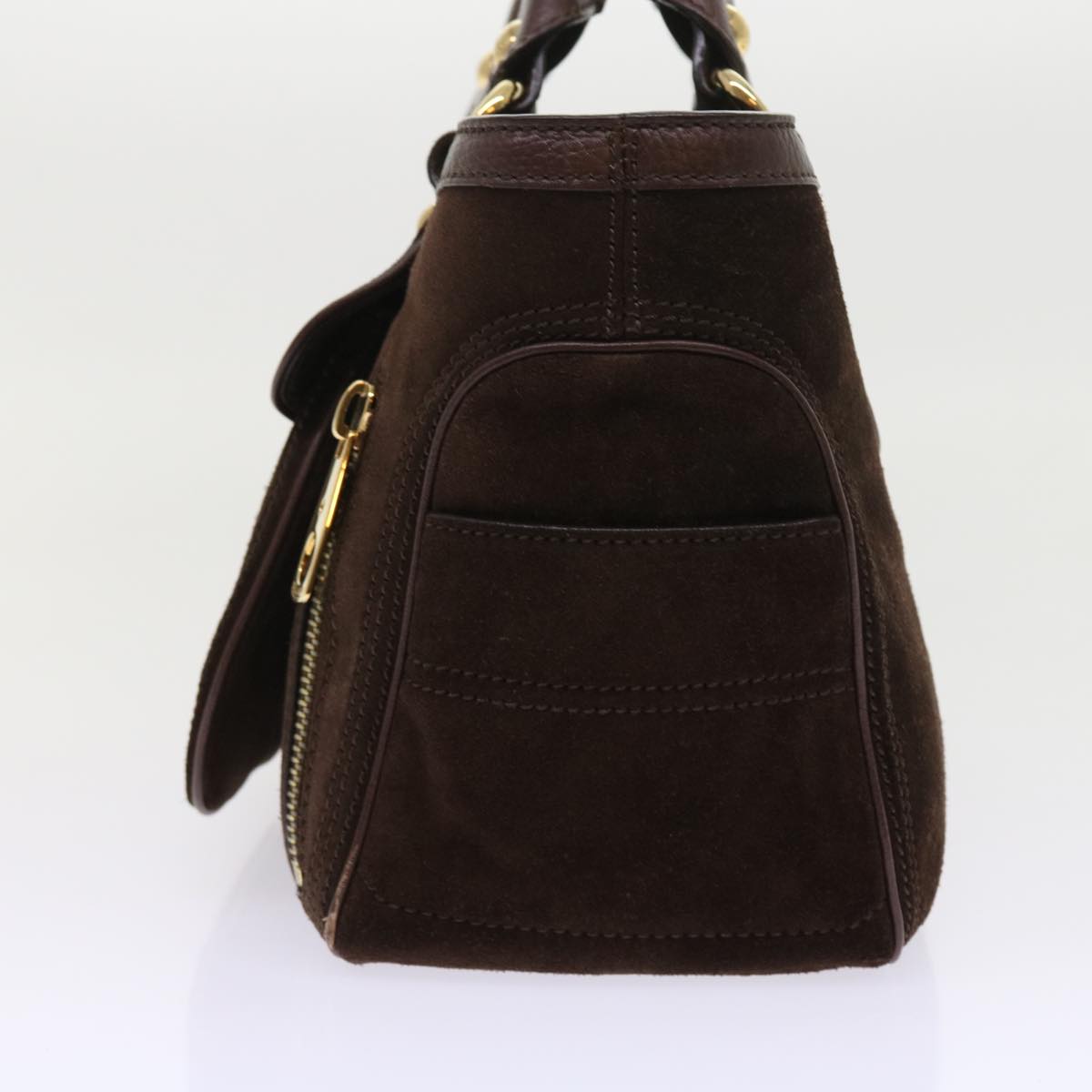 CELINE Hand Bag Suede Leather Brown Auth 56762