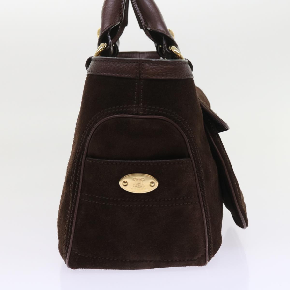 CELINE Hand Bag Suede Leather Brown Auth 56762