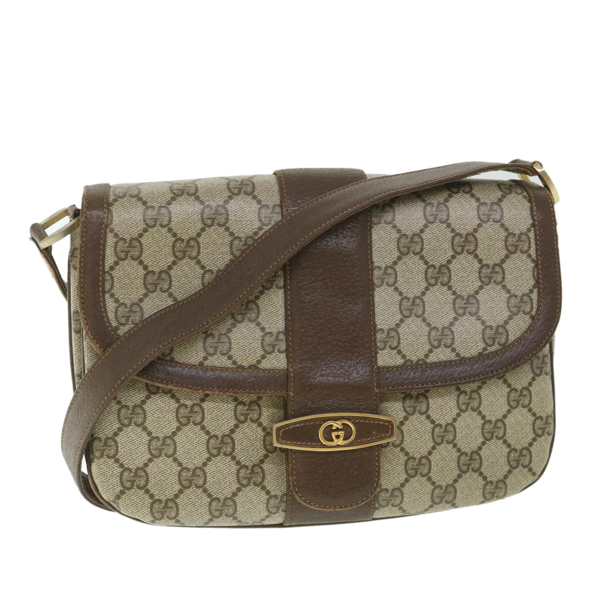 GUCCI GG Supreme Shoulder Bag PVC Leather Beige Auth 56773