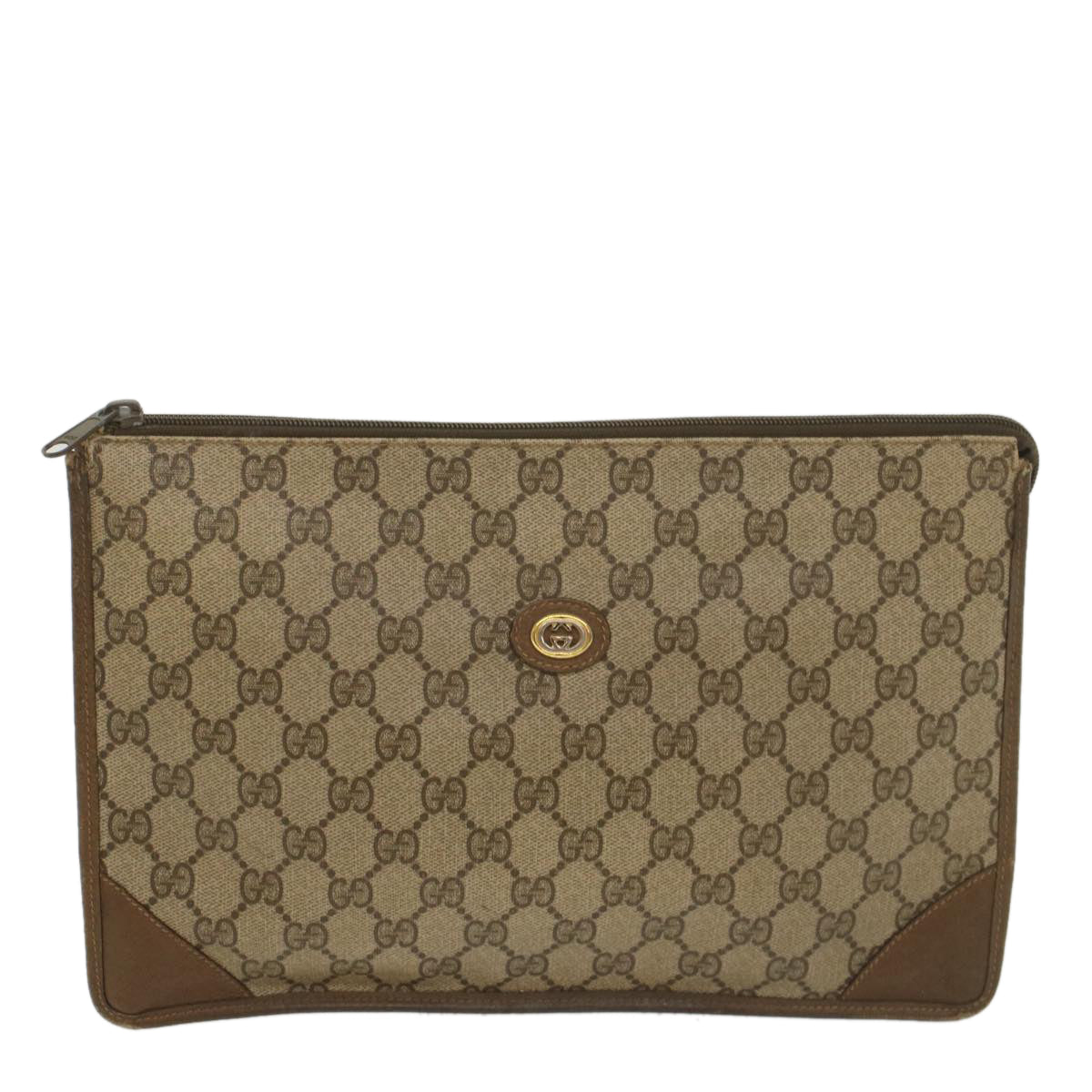 GUCCI GG Supreme Clutch Bag PVC Leather Beige 89 01 029 Auth 56777