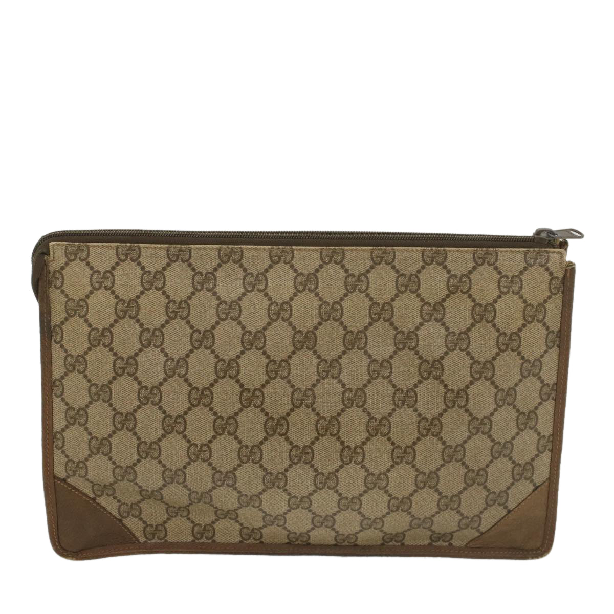 GUCCI GG Supreme Clutch Bag PVC Leather Beige 89 01 029 Auth 56777 - 0