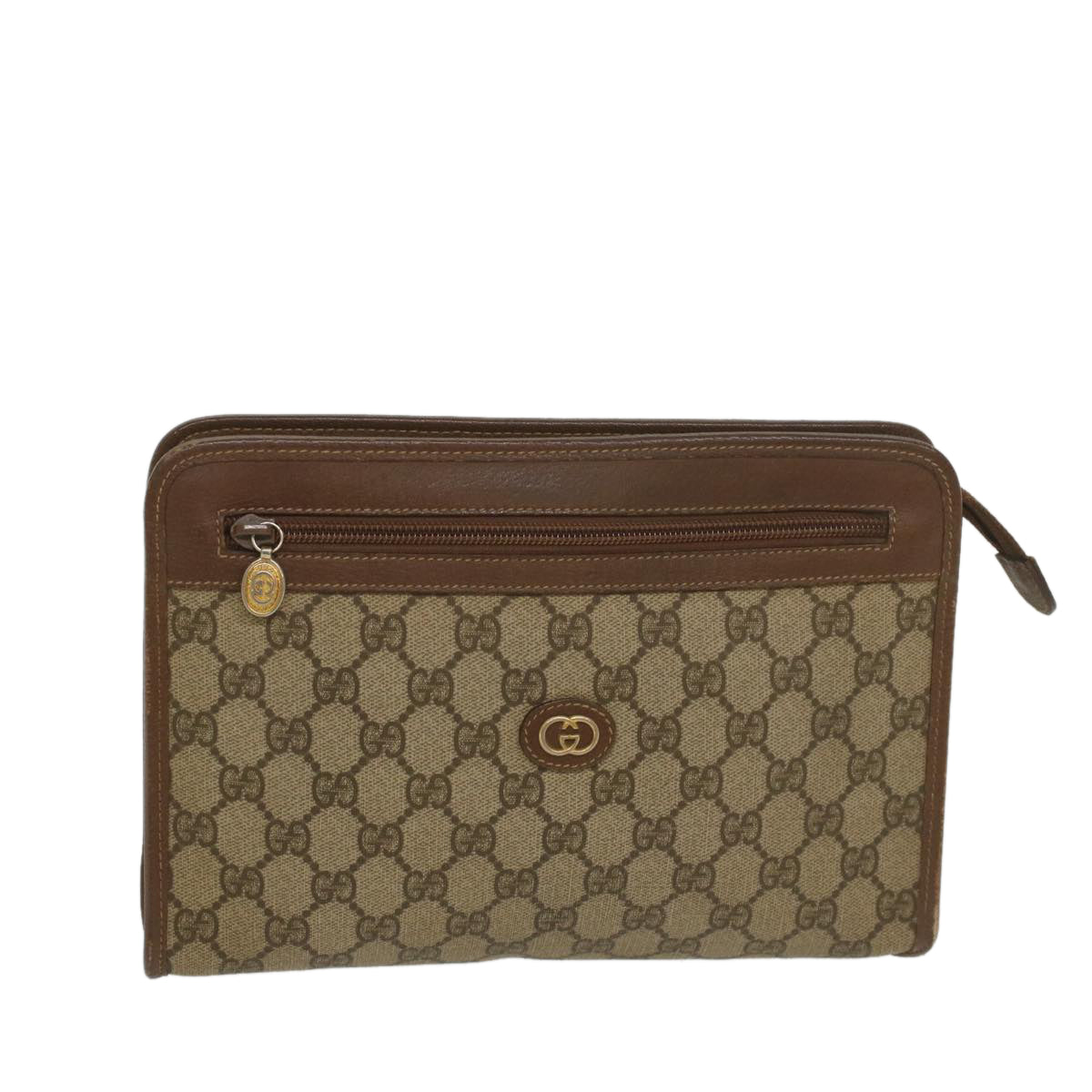 GUCCI GG Supreme Clutch Bag PVC Leather Beige 014 122 6063 Auth 56780