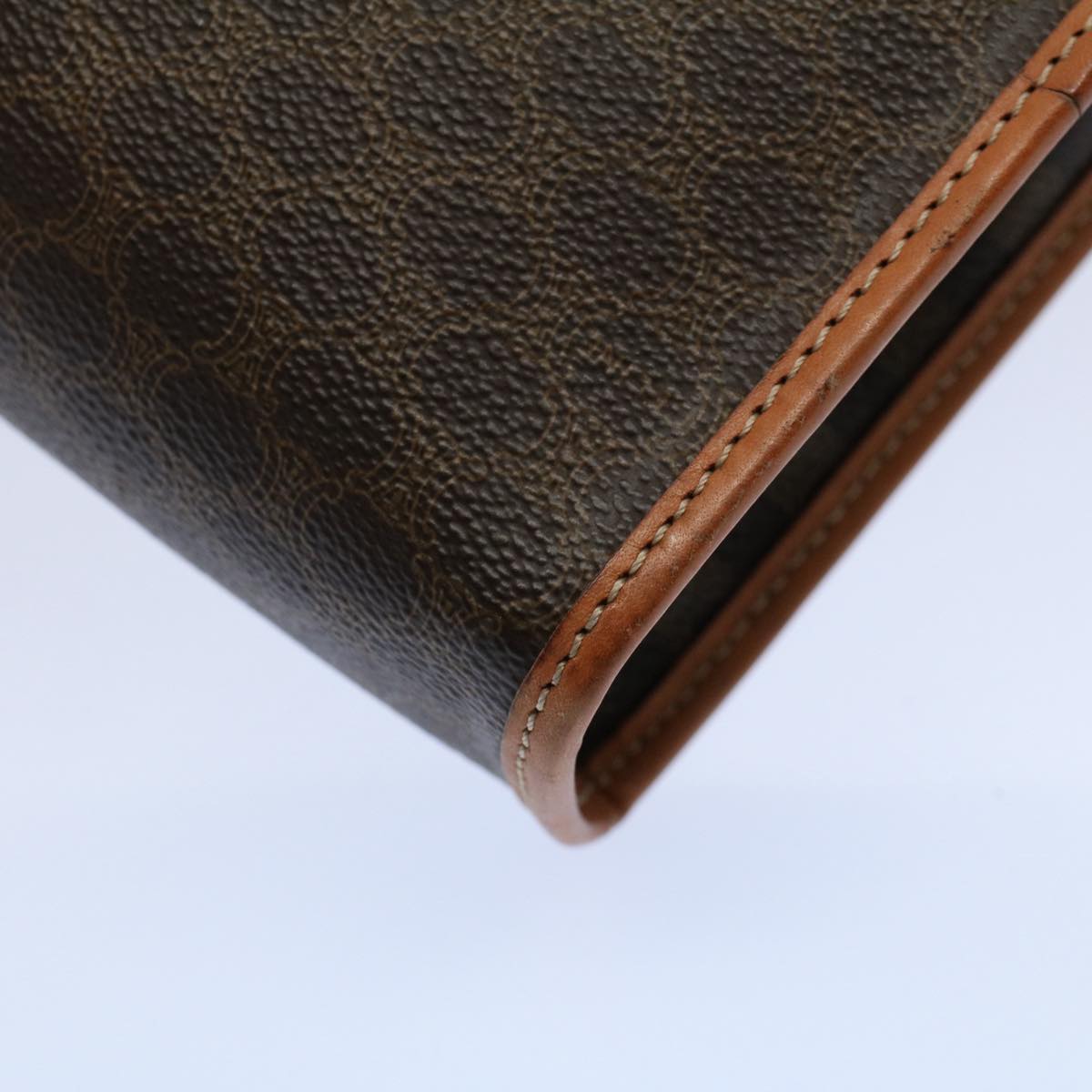 CELINE Macadam Canvas Clutch Bag PVC Leather Brown Auth 56781