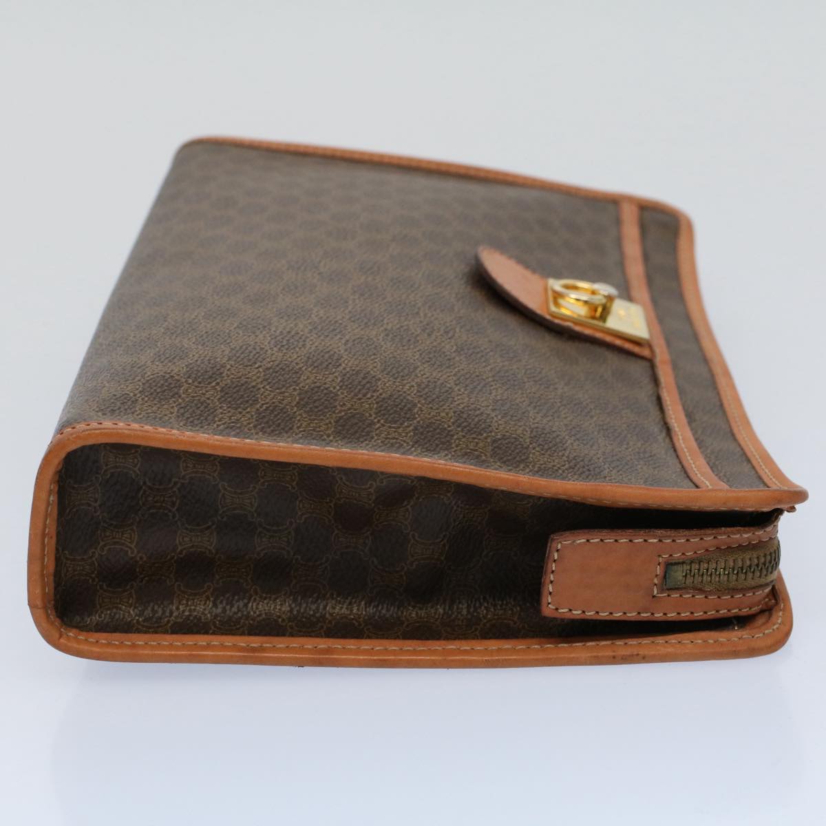 CELINE Macadam Canvas Clutch Bag PVC Leather Brown Auth 56781