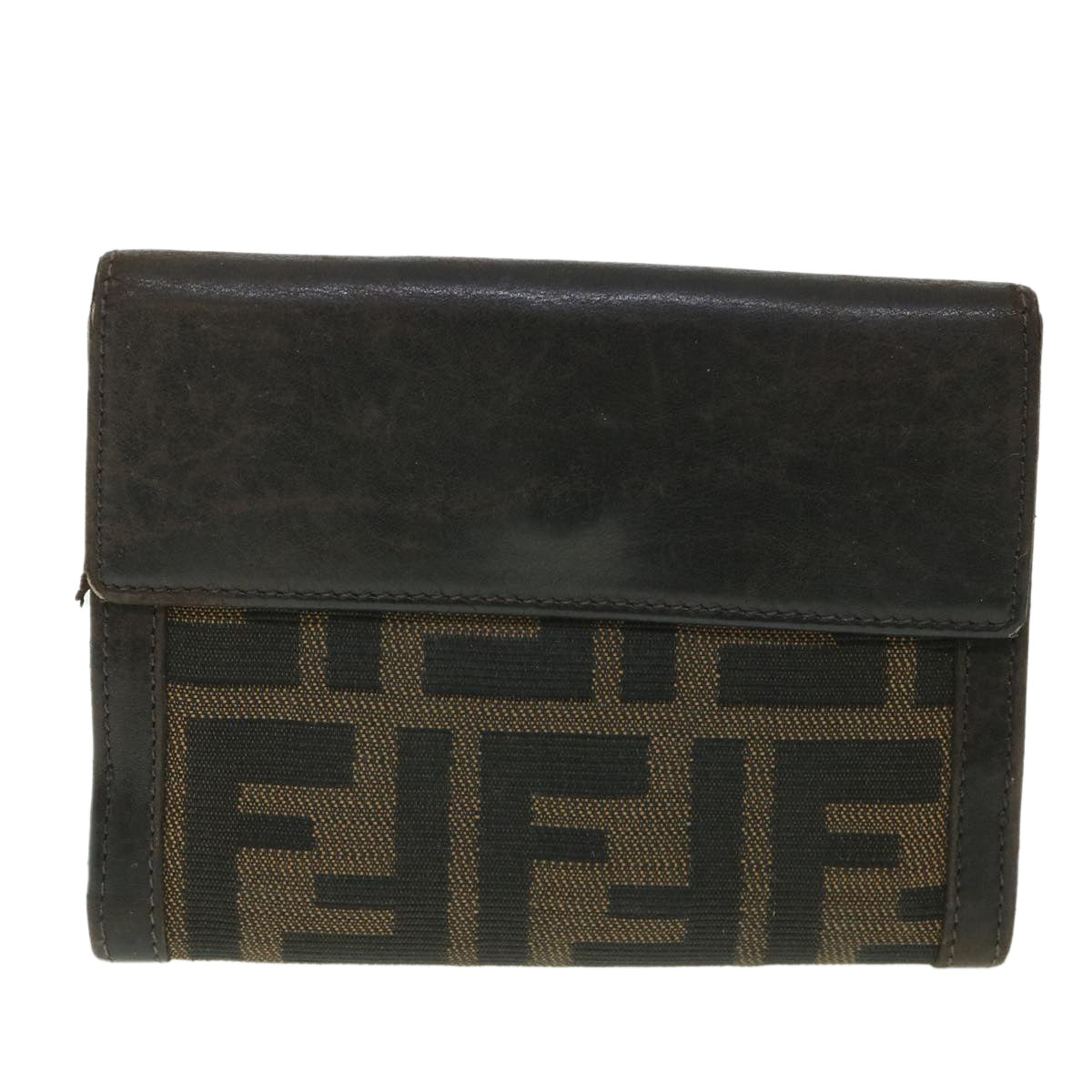 FENDI Zucca Canvas Wallet Black Brown Auth 56791