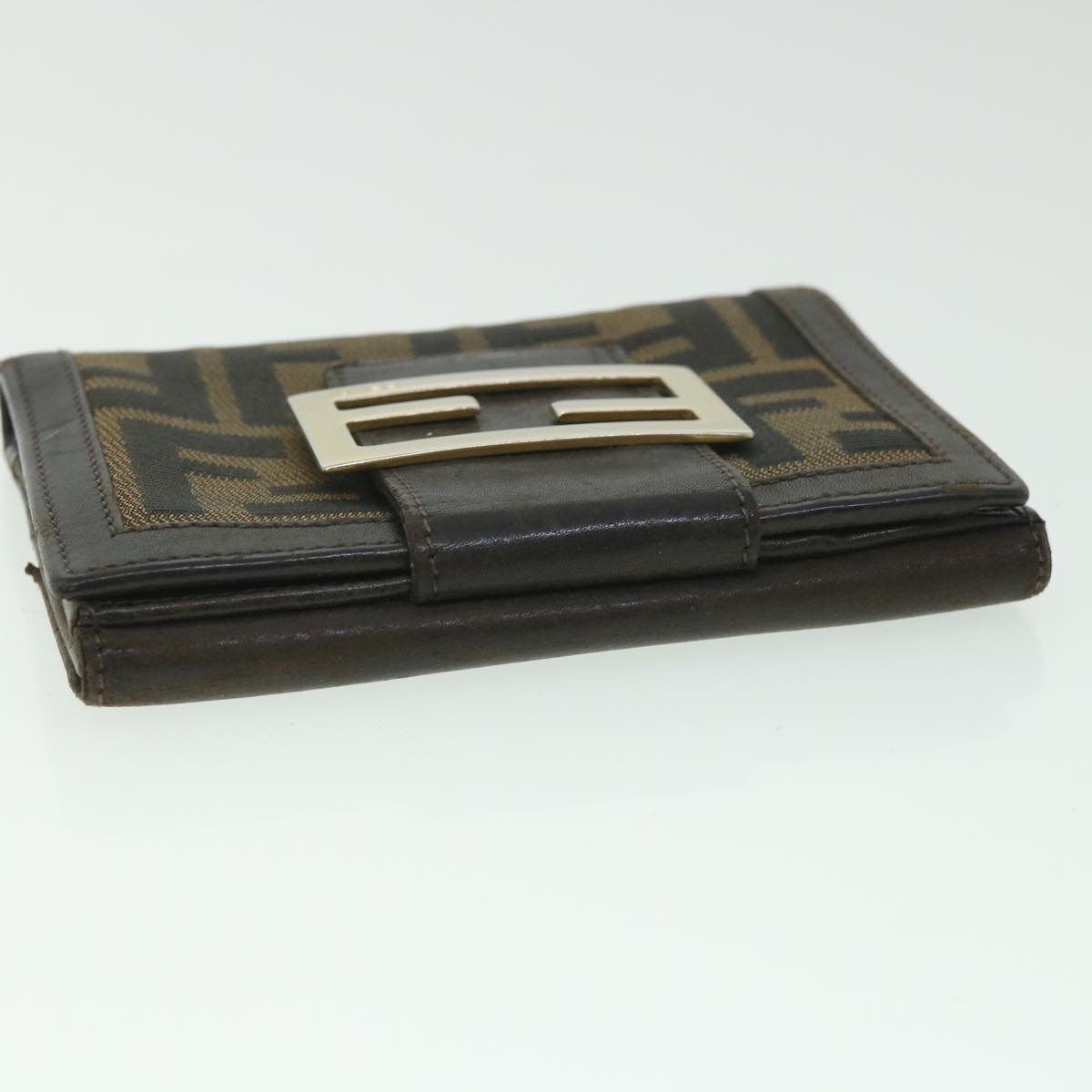 FENDI Zucca Canvas Wallet Black Brown Auth 56791