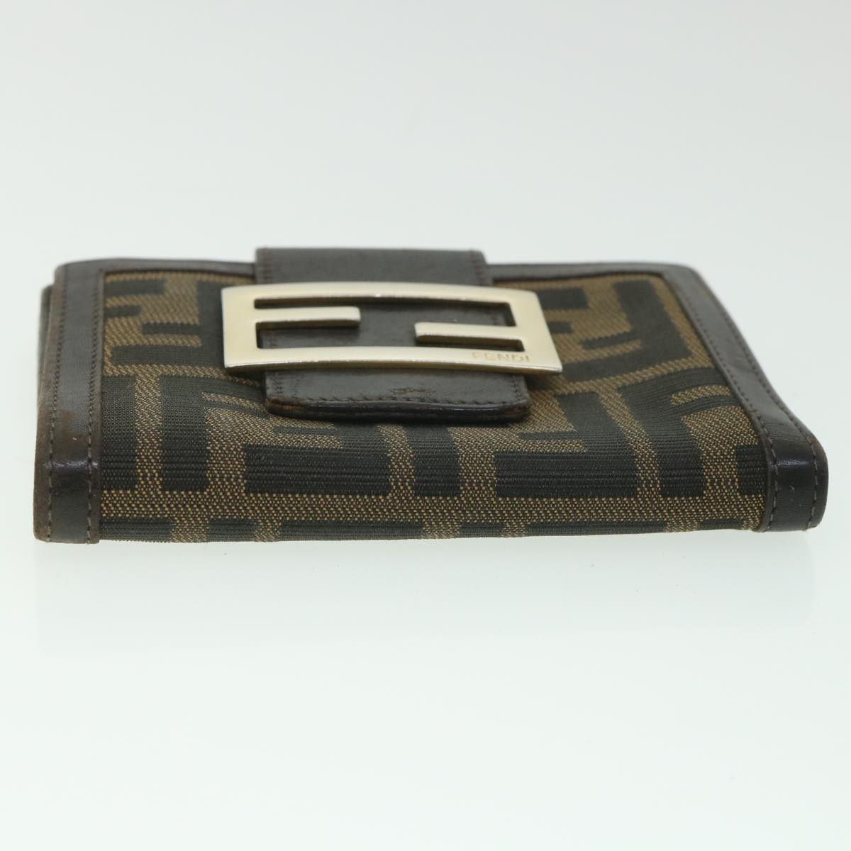 FENDI Zucca Canvas Wallet Black Brown Auth 56791