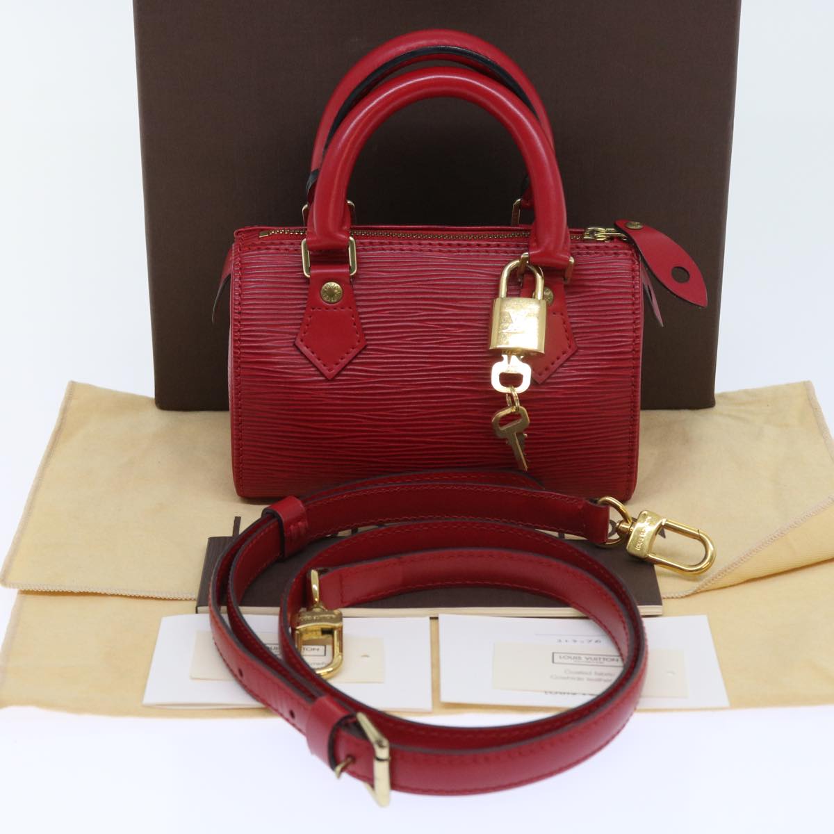 LOUIS VUITTON Epi Mini Speedy Hand Bag SPO 2way Red LV Auth 56797A