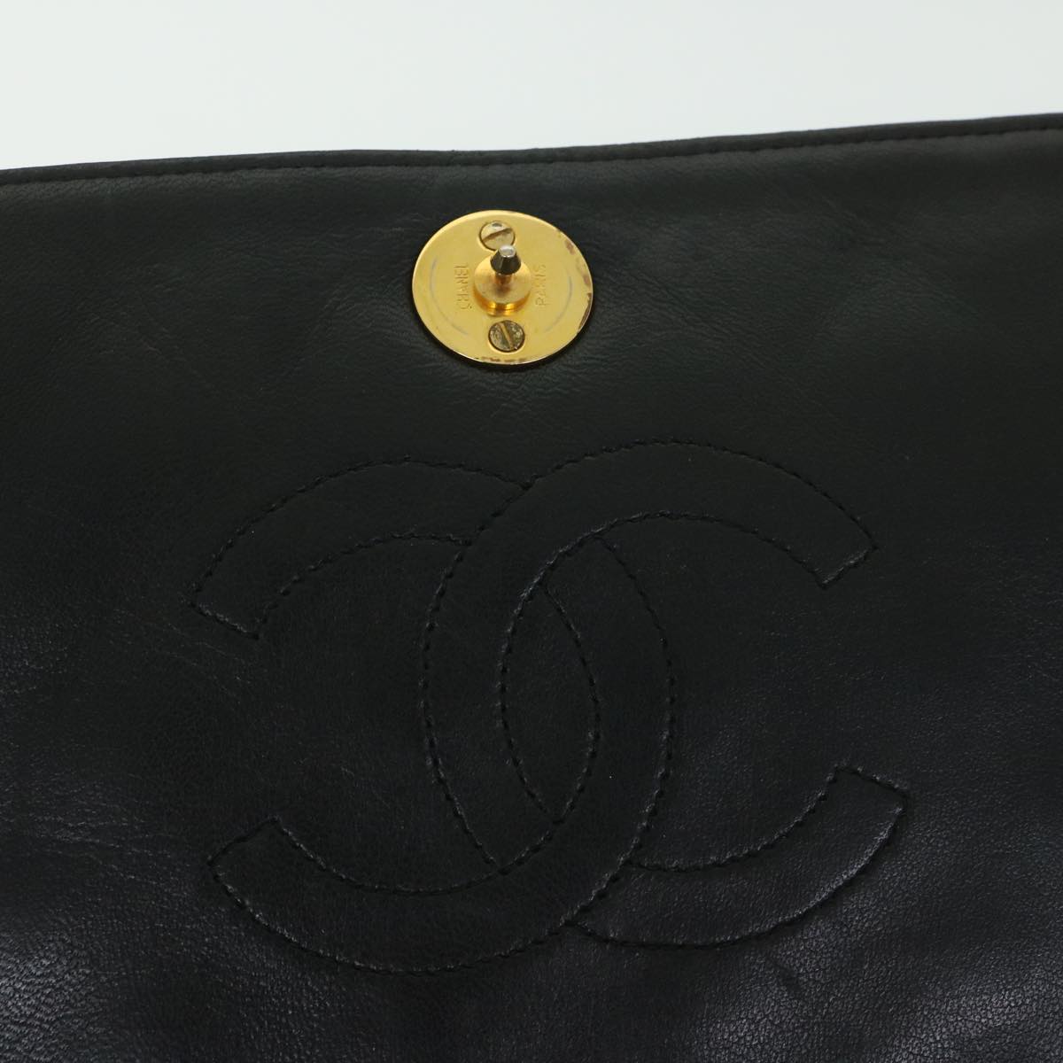 CHANEL Matelasse Chain Shoulder Bag Lamb Skin Black CC Auth 56879