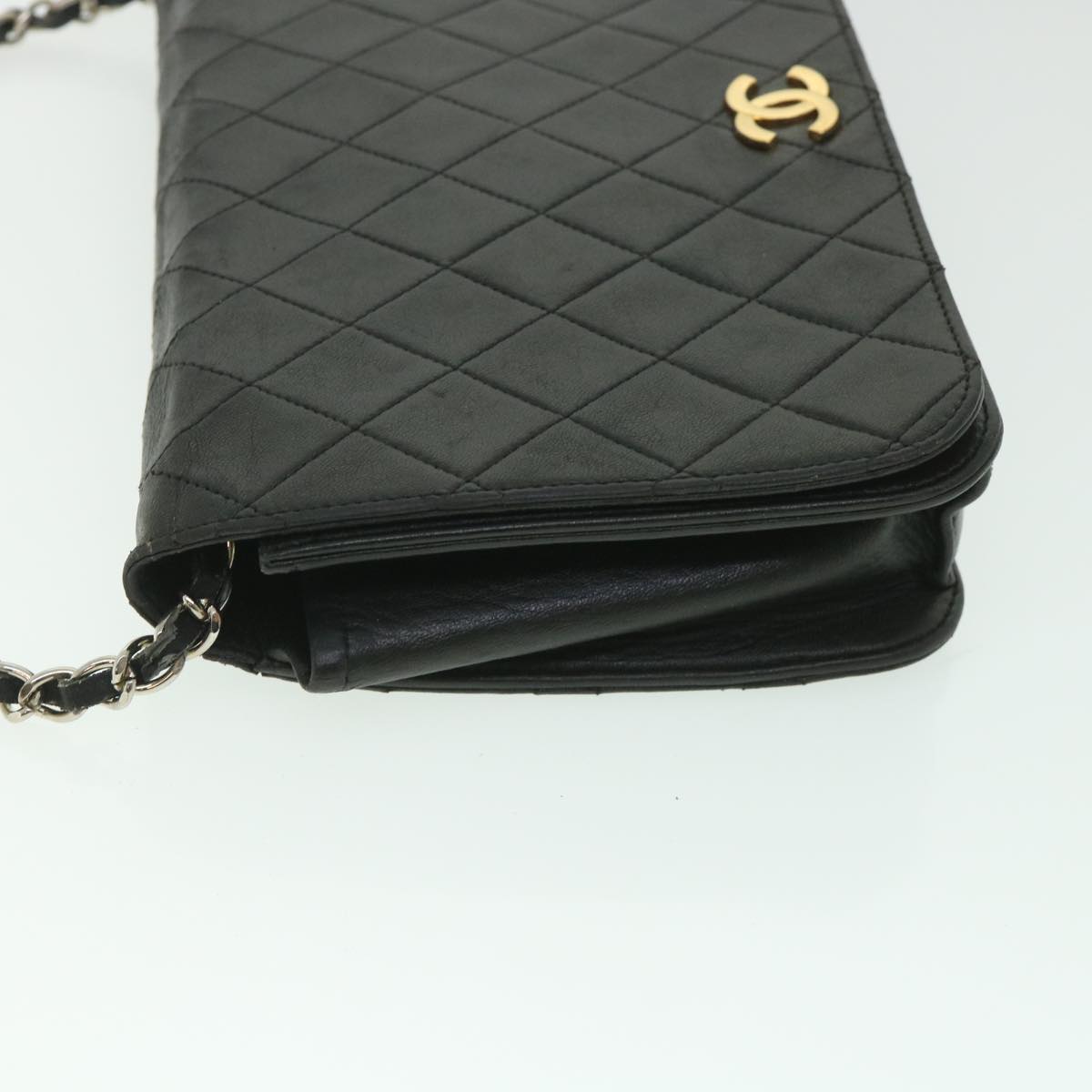 CHANEL Matelasse Chain Shoulder Bag Lamb Skin Black CC Auth 56879