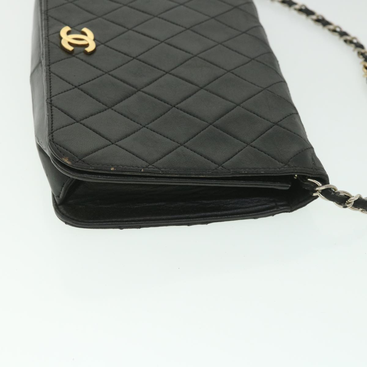 CHANEL Matelasse Chain Shoulder Bag Lamb Skin Black CC Auth 56879