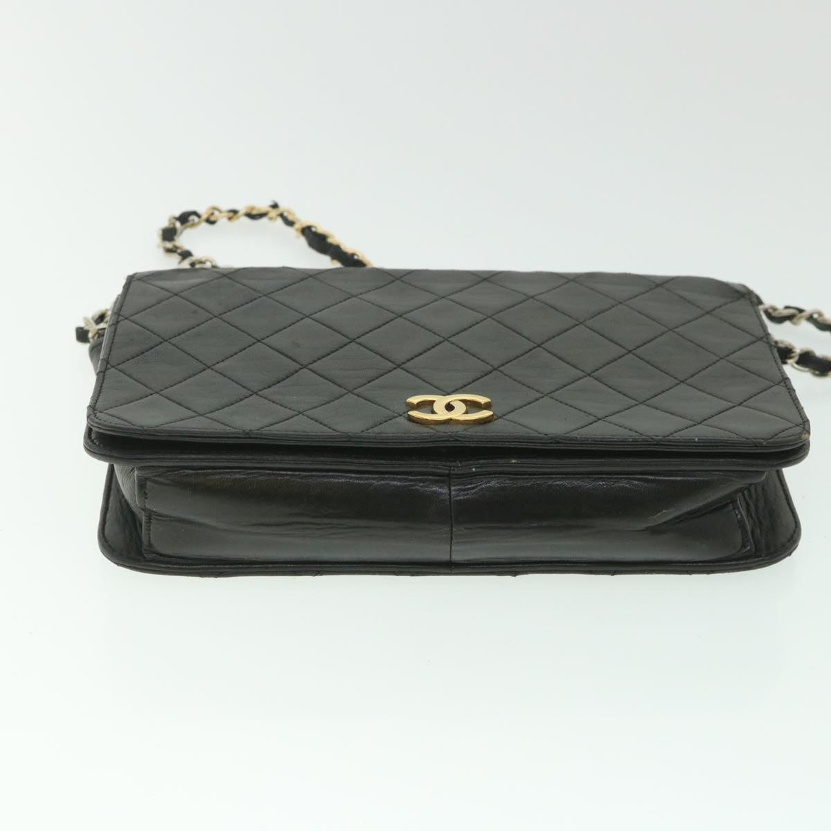 CHANEL Matelasse Chain Shoulder Bag Lamb Skin Black CC Auth 56879