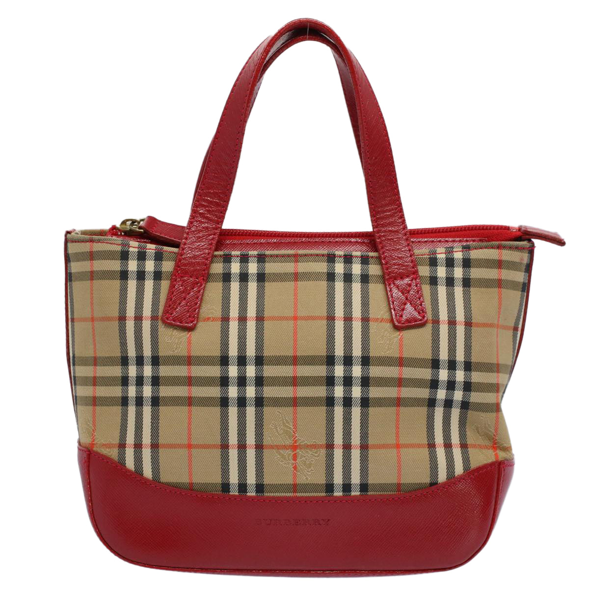 BURBERRY Nova Check Hand Bag Nylon Canvas Beige Red Auth 56928