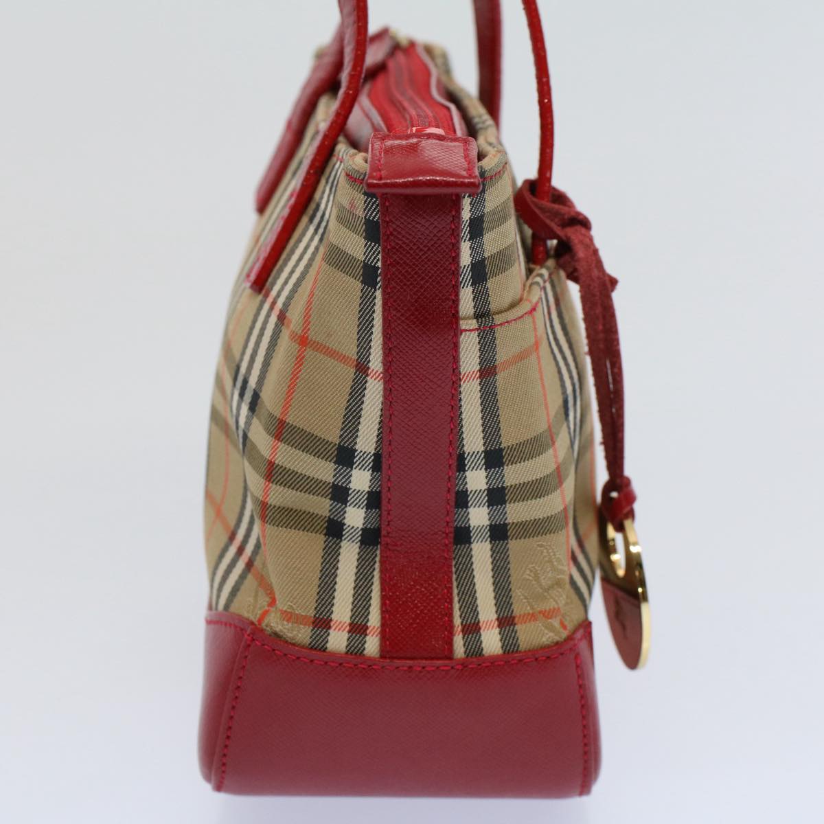 BURBERRY Nova Check Hand Bag Nylon Canvas Beige Red Auth 56928