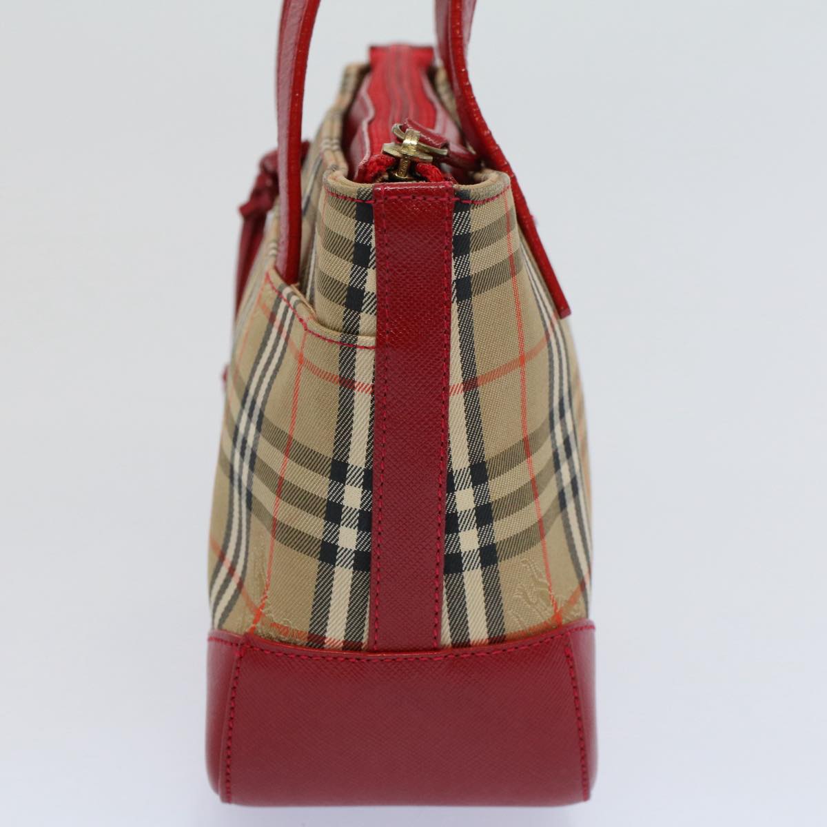 BURBERRY Nova Check Hand Bag Nylon Canvas Beige Red Auth 56928