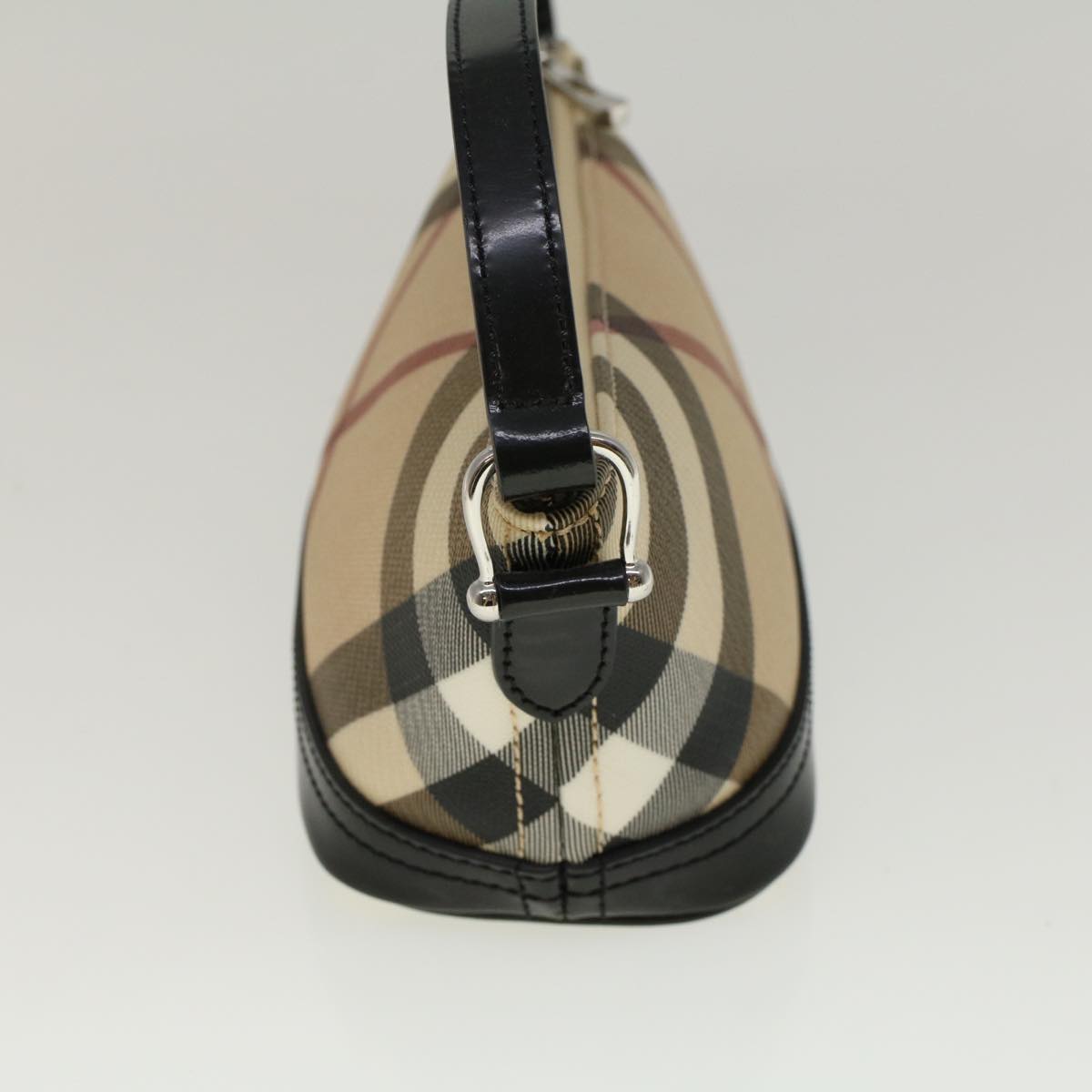 BURBERRY Nova Check Hand Bag PVC Leather Beige Auth 56929