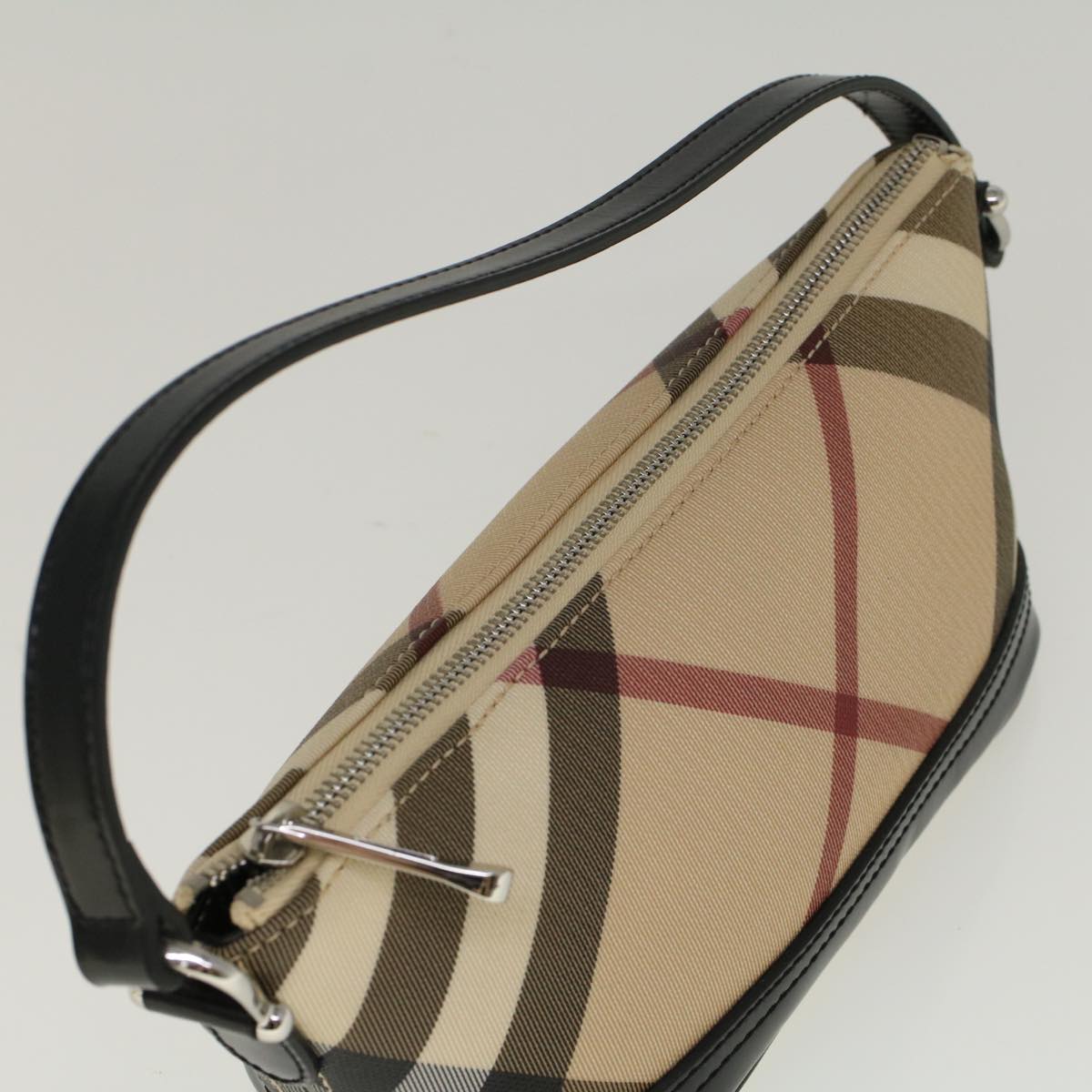 BURBERRY Nova Check Hand Bag PVC Leather Beige Auth 56929