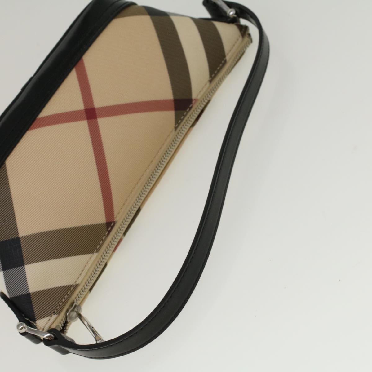 BURBERRY Nova Check Hand Bag PVC Leather Beige Auth 56929