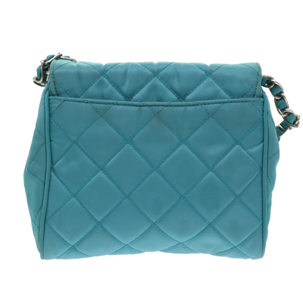 PRADA Chain Shoulder Bag Nylon Turquoise Blue Auth 56948 - 0