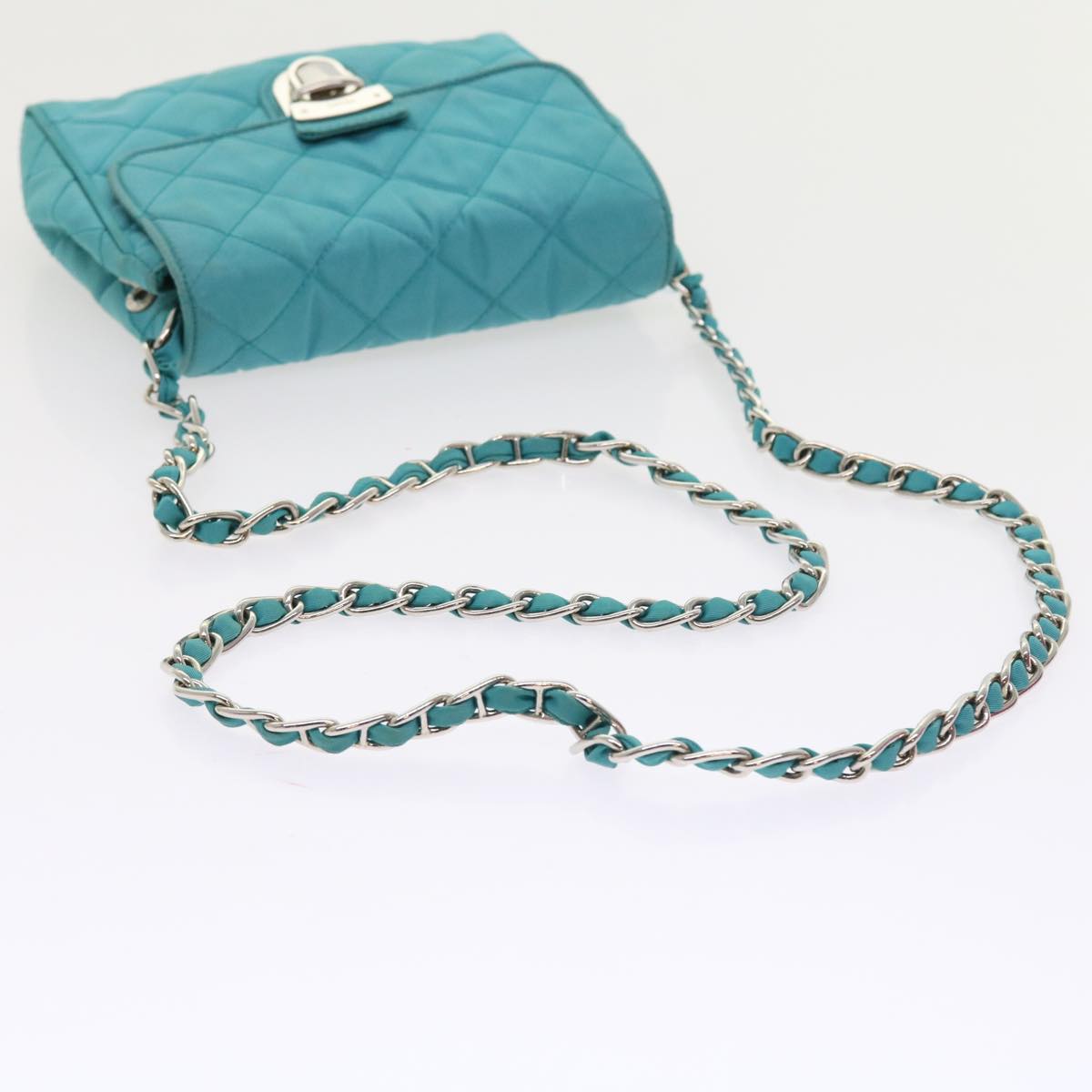 PRADA Chain Shoulder Bag Nylon Turquoise Blue Auth 56948