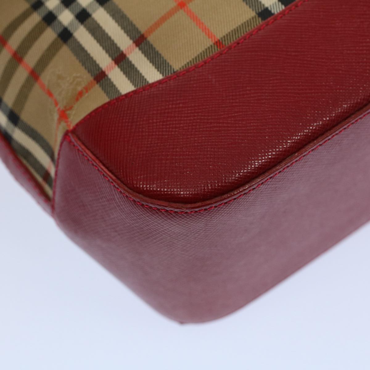 BURBERRY Nova Check Hand Bag Nylon Canvas Beige Red Auth 56962