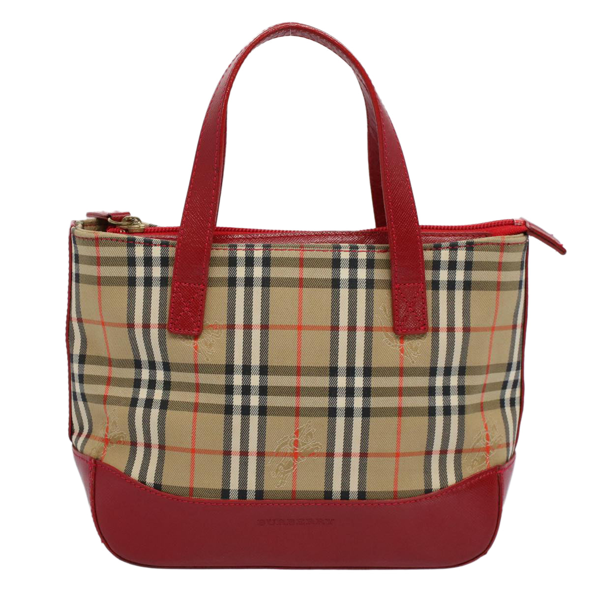 BURBERRY Nova Check Hand Bag Nylon Canvas Beige Red Auth 56962 - 0