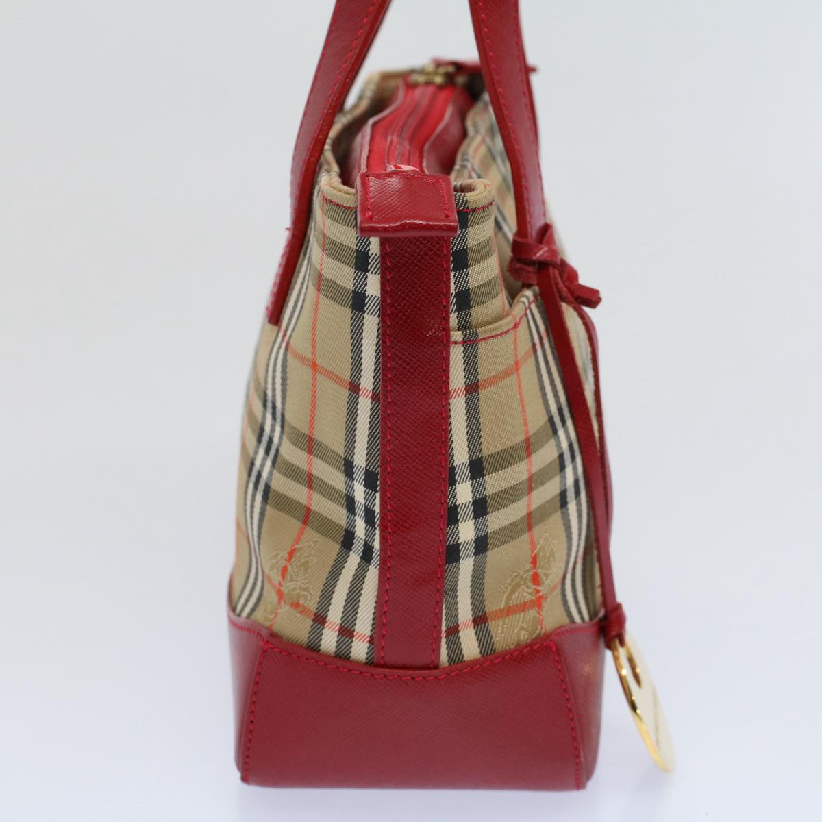 BURBERRY Nova Check Hand Bag Nylon Canvas Beige Red Auth 56962