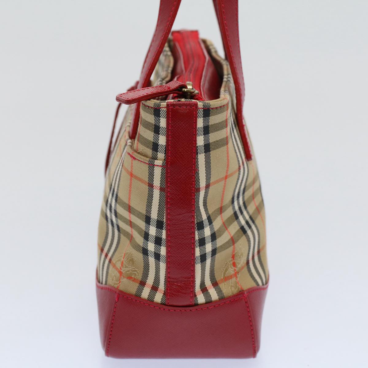 BURBERRY Nova Check Hand Bag Nylon Canvas Beige Red Auth 56962