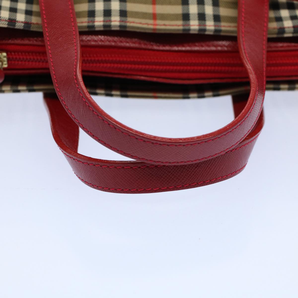 BURBERRY Nova Check Hand Bag Nylon Canvas Beige Red Auth 56962