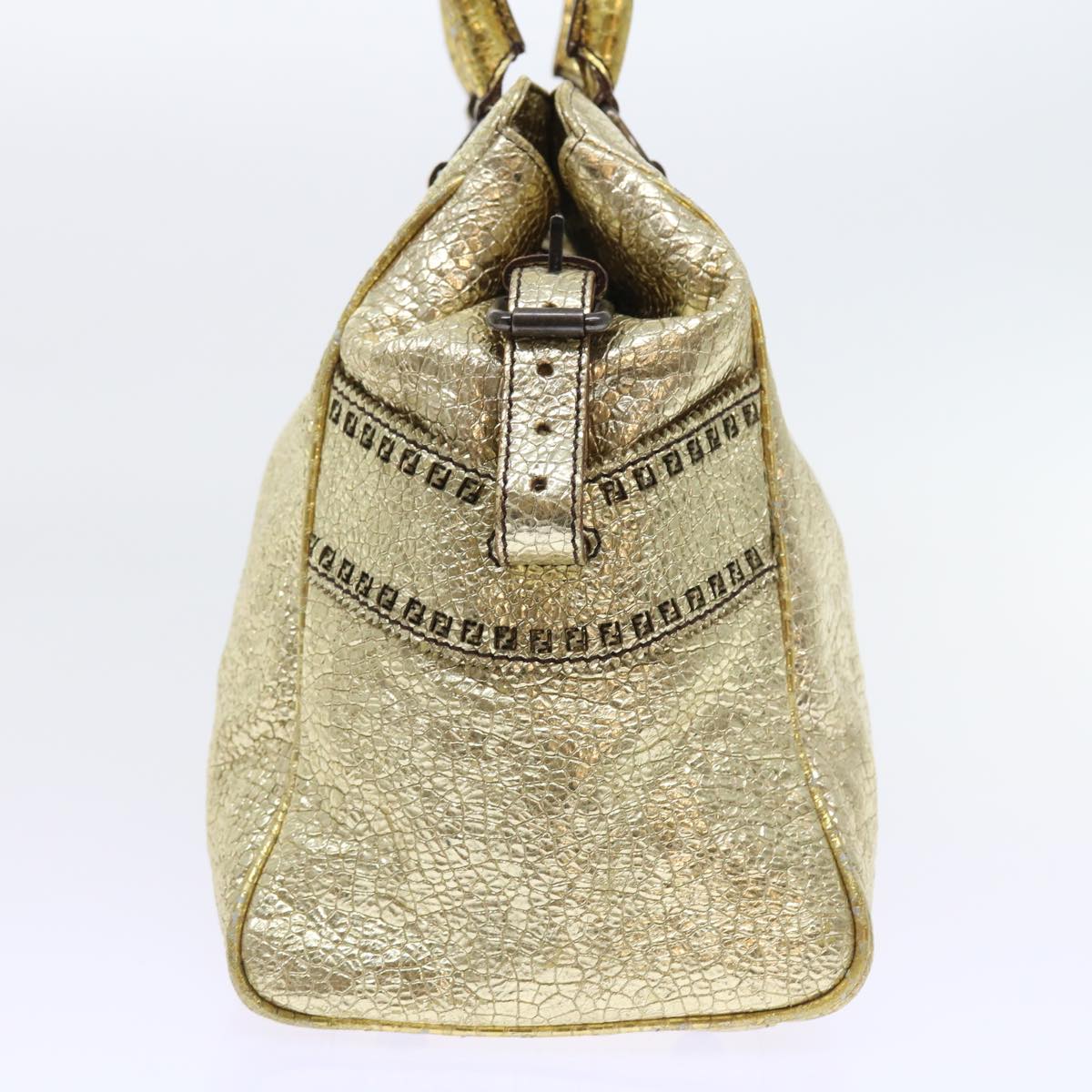 FENDI Tote Bag Leather Gold Auth 57038