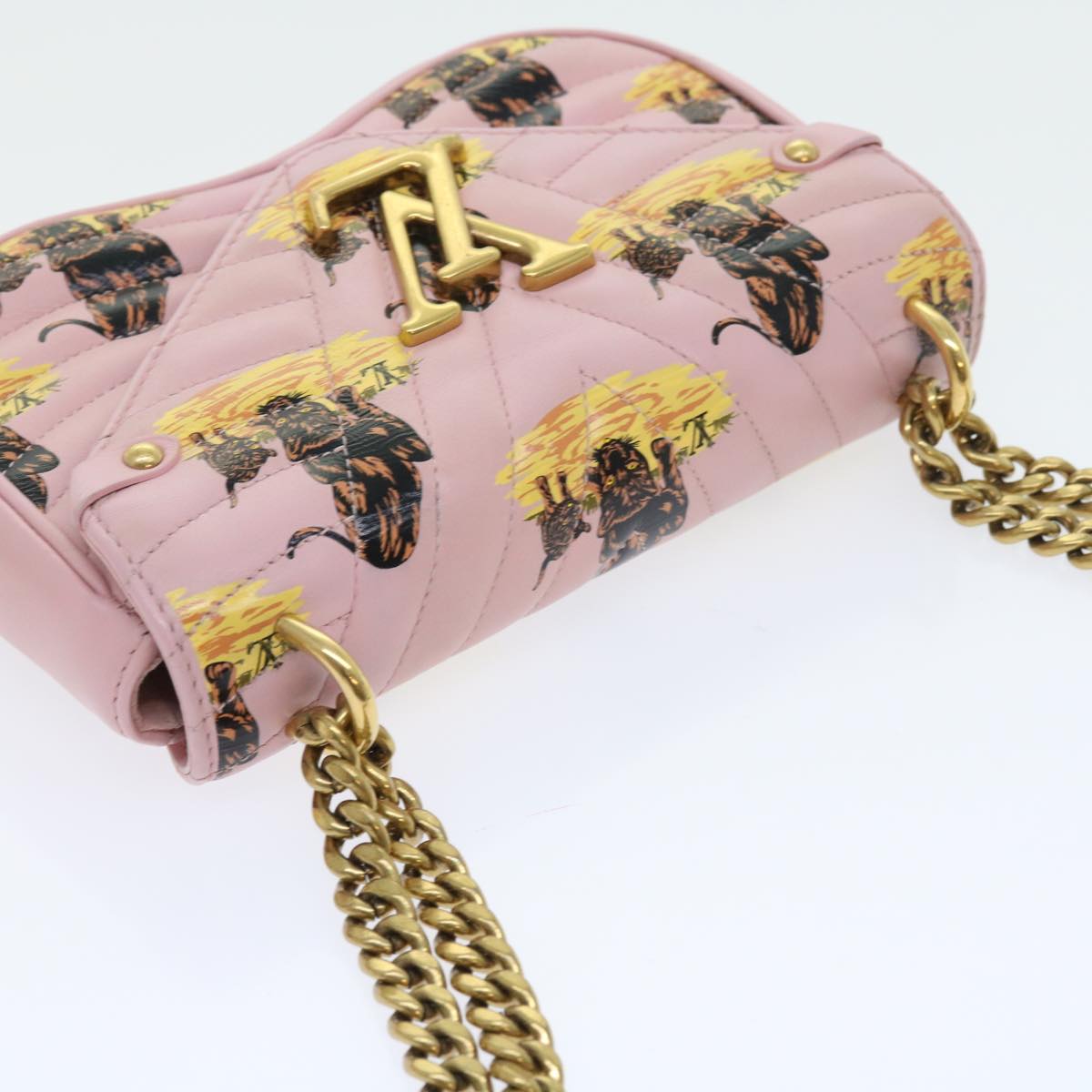 LOUIS VUITTON New Wave Chain Bag PM Shoulder Bag Leather Pink LV Auth 57041A