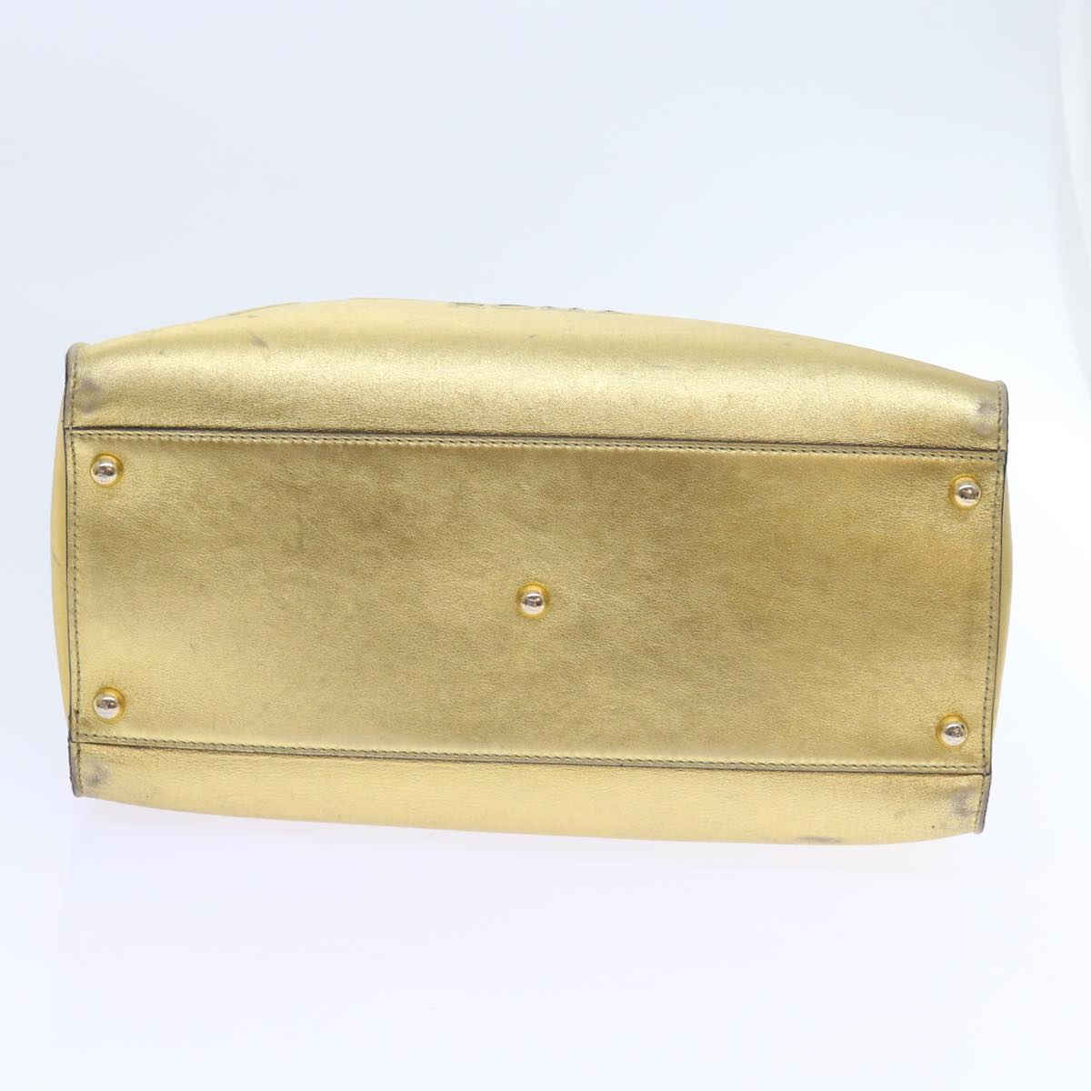 FENDI Shoulder Bag Leather Gold Auth 57059