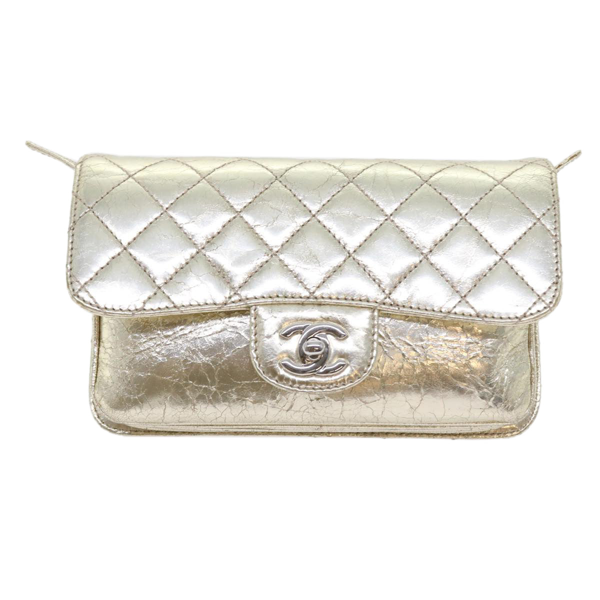 CHANEL Matelasse Chain Shoulder Bag Leather Gold CC Auth 57068A